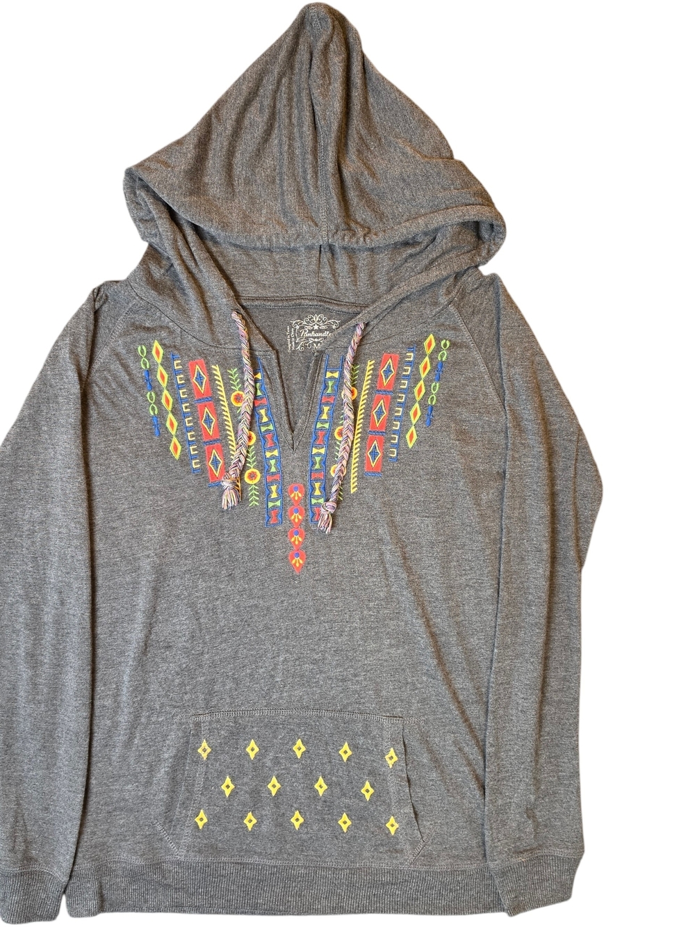 Panhandle Womans Lightweight Hoodie Medium Gray Embroidered Aztec Southwestern